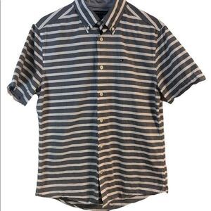 Tommy Hilfiger custom‎ fit short sleeve button front stripe shirt Size Small